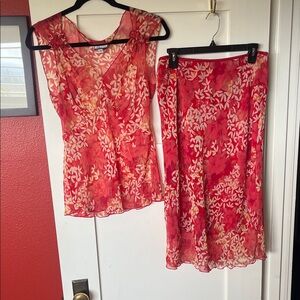 Chic Red Floral A-Line Skirt